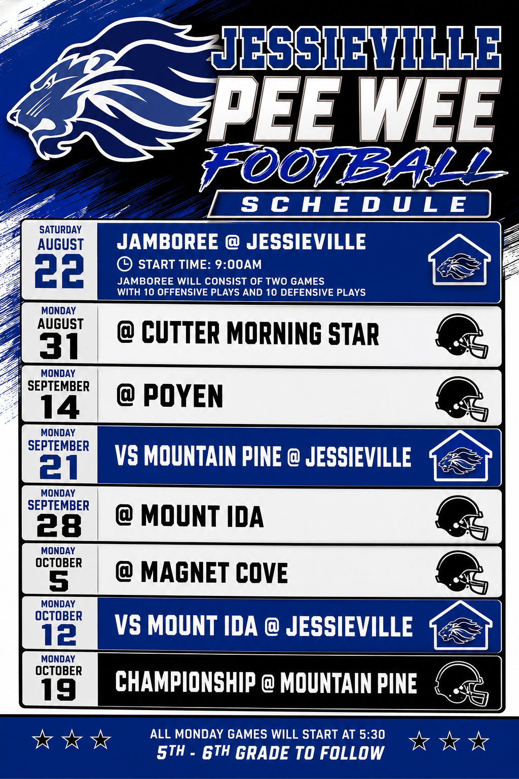 PeeWee Football schedule
